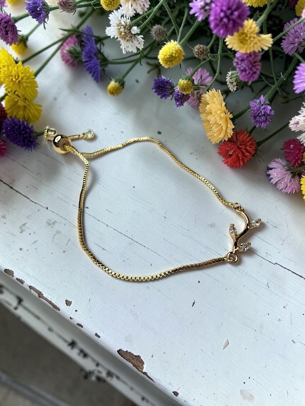 Delicate Gold Branch Bracelet with Crystal Accents